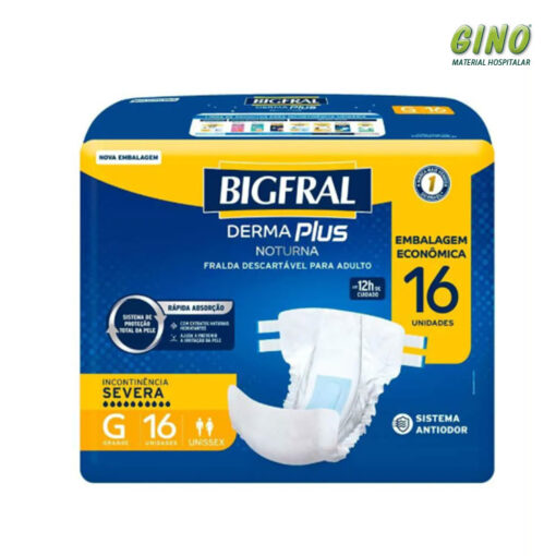 Fralda Geriátrica Unissex Bigfral Derma Plus Noturna G 16 unidades