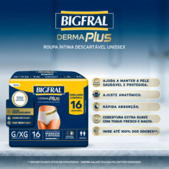Bigfral Derma Plus Roupa Íntima Descartável G-XG 16 Unidades Pacote Econômico
