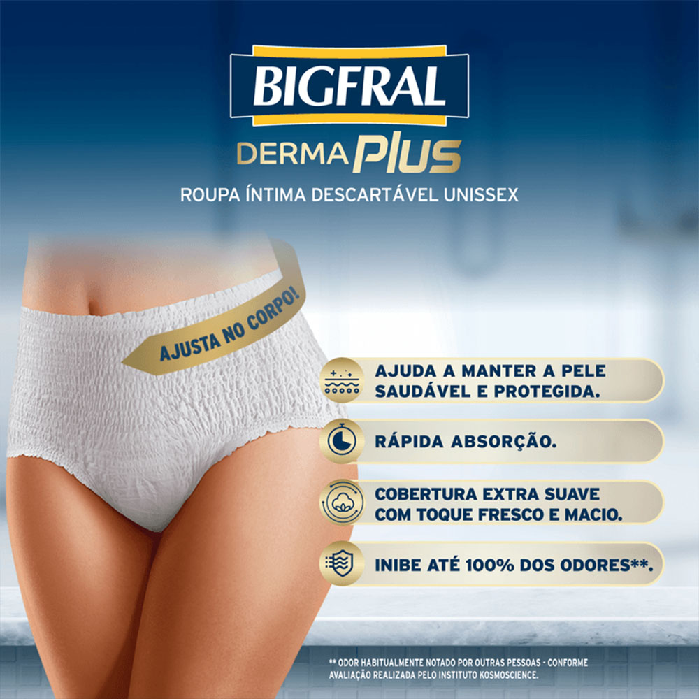 Bigfral Derma Plus Roupa Íntima Descartável G-XG 16 Unidades Pacote Econômico