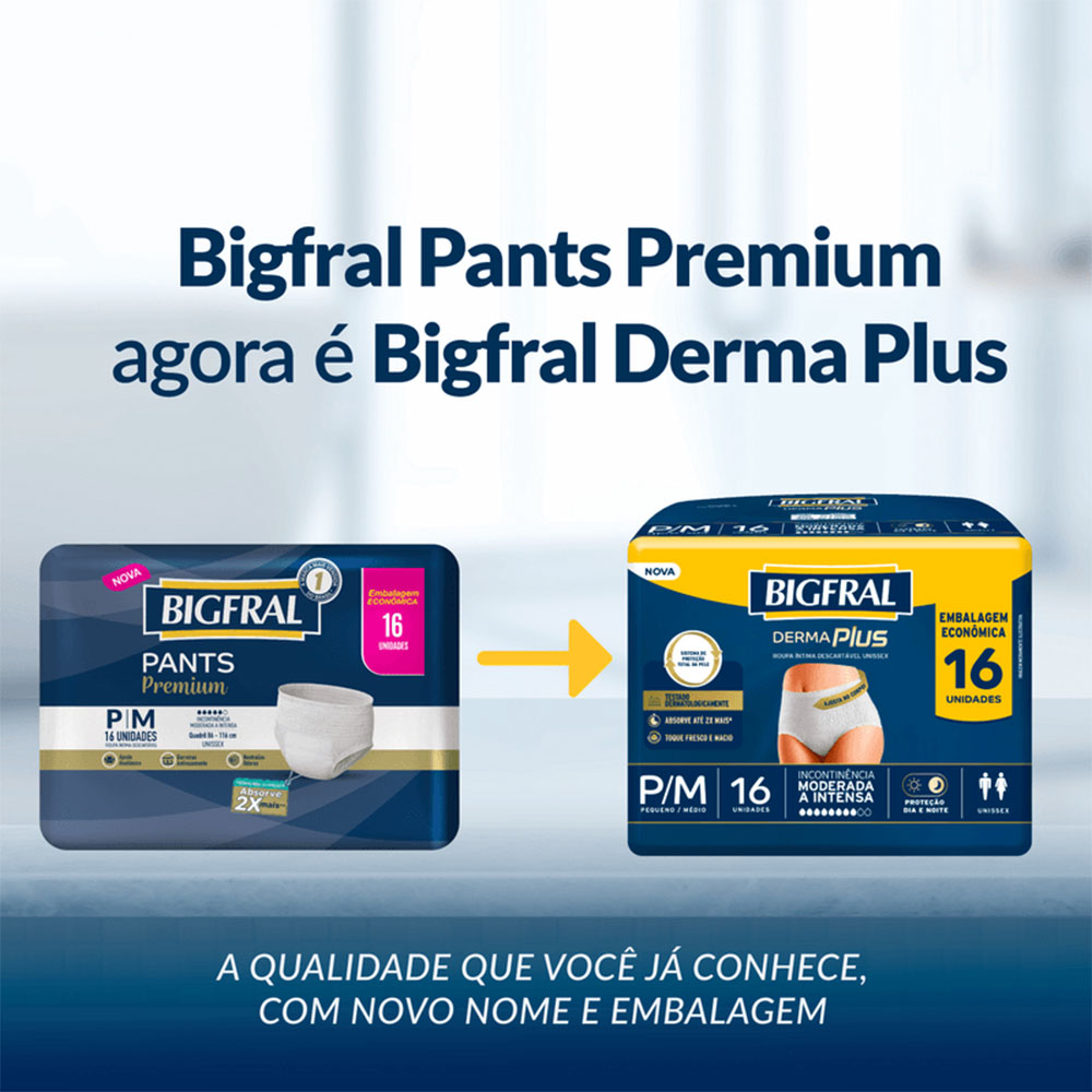 Bigfral Derma Plus Roupa Íntima Descartável P-M 16 Unidades Pacote Econômico